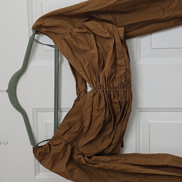 ZARA Woman Studio Brown Draped Crop Top Puff Sleeve - Picture 3 of 13